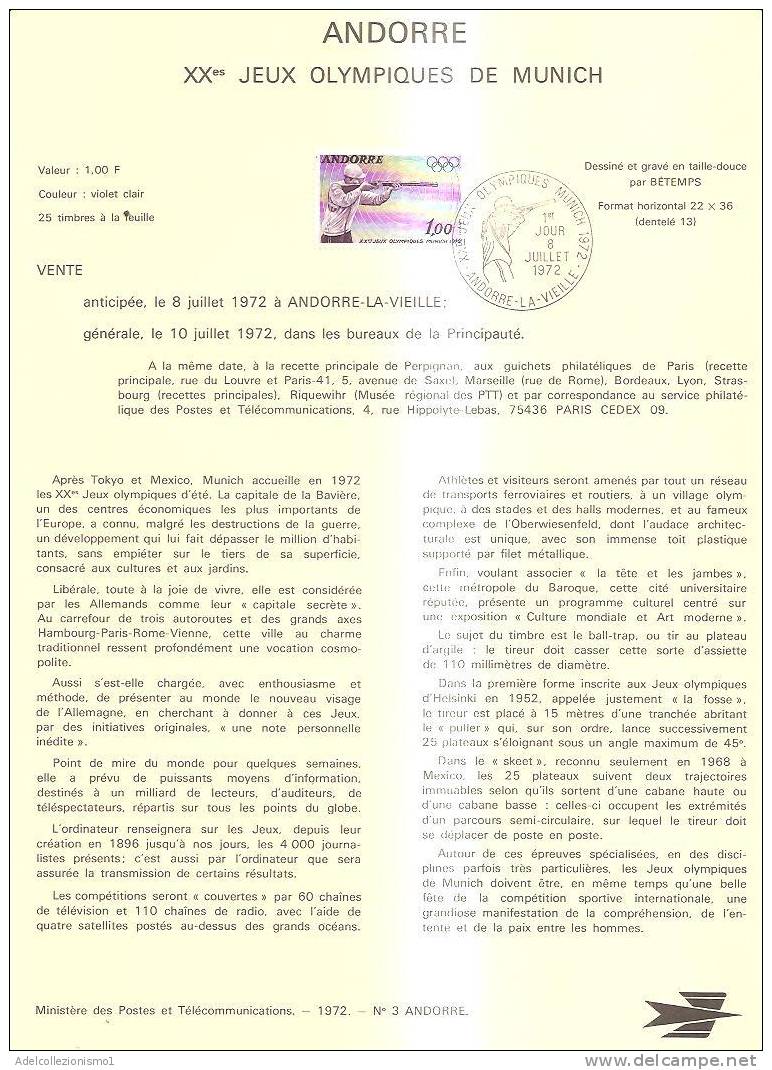 50276)bollettino Illustrativo ANDORRA FRANCESE Emissione Francobollo Olimpiadi Di Monaco Con Francobolli+annullo F.d.c. - Usados