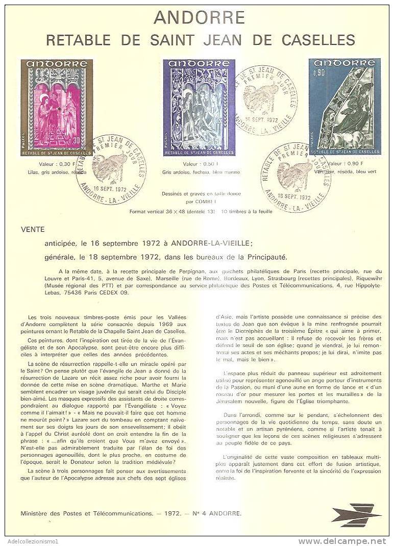 50284)bollettino Illustrativo ANDORRA FRANCESE Emissione Francobolli Retable S.j.caselles Con Francobolli+annullo F.d.c. - Oblitérés