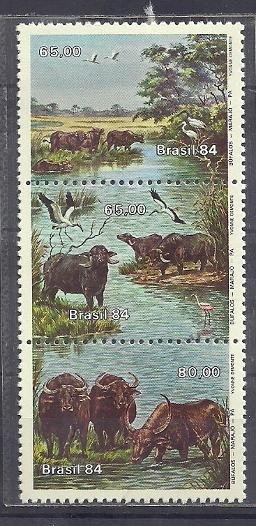 Brasil Brazil 1984 Birds Oiseaux Aves Oxen From Island Marajo Strip Fauna Flora MNH - Other & Unclassified