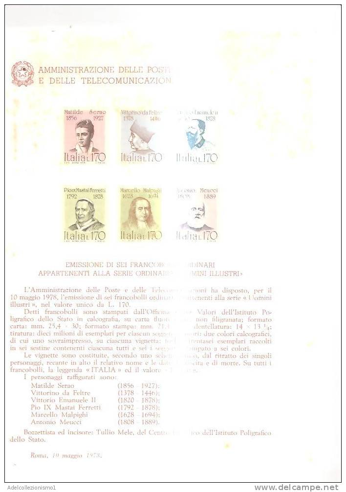 50463)bollettino Illustrativo Emissione Francobolli Celebrativi - 1971-80: Storia Postale