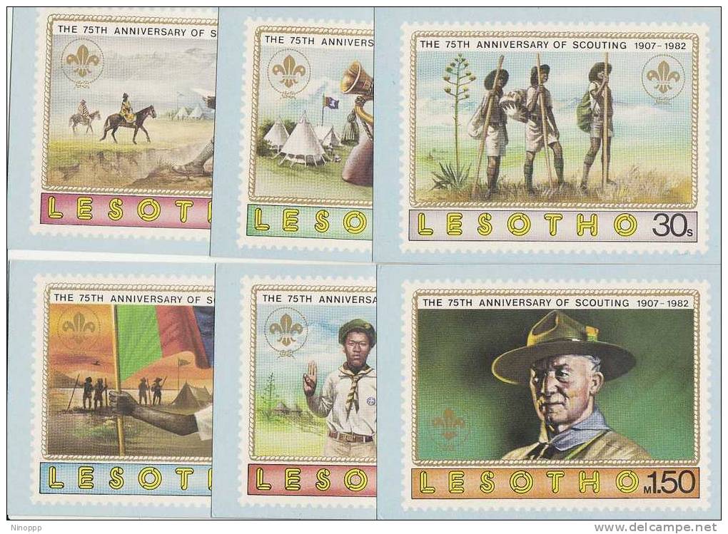 Lesotho-1982 75th Anniversary Of Scoutinf Set 6 Postal Cards - Other & Unclassified