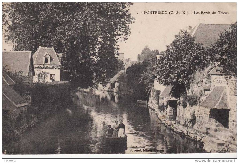 29 PONTRIEUX - Les Bords Du Trieux + Barque Animée En 1915 + Cachet Militaire Au Dos RI - Pontrieux