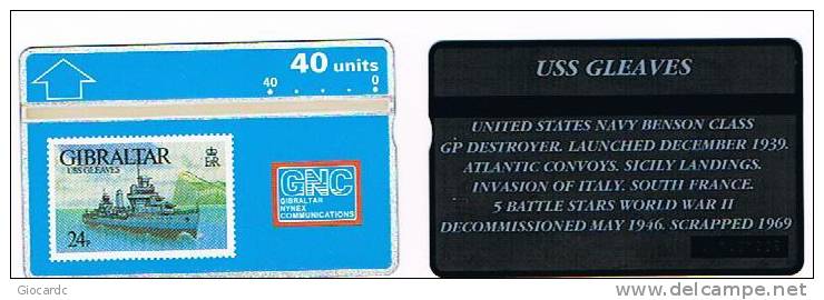 GIBILTERRA (GIBRALTAR) - L & G - 1993 NAVI: USS GLEAVES (UNITED STATES NAVY BENSON CLASS  DESTROYER) - MINT**- RIF.3837 - Gibraltar
