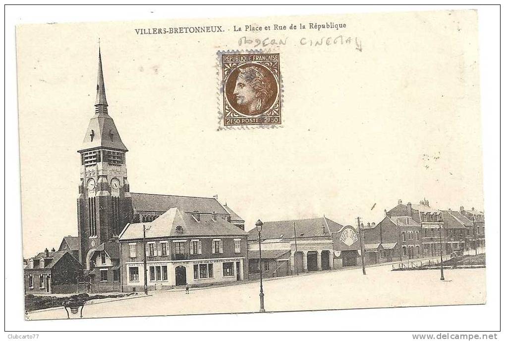 Villiers-Bretonneux  (80) : Le Modern Cinéma Sur La Place De La République Env 1930 (animée). - Villers Bretonneux