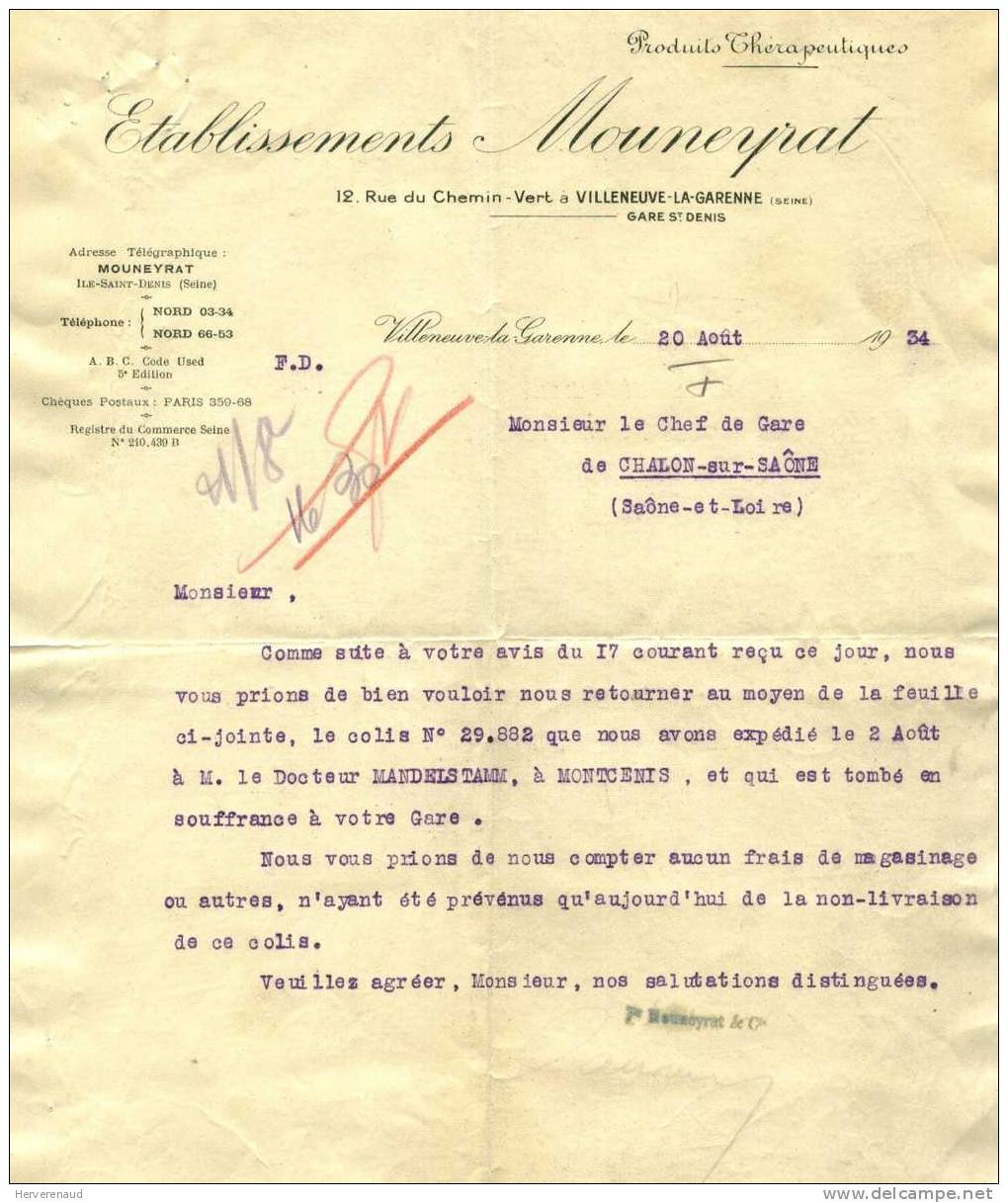 Paix N°283 Sur Lettre Des Ets Mouneyrat à Villeneuve-la-Garenne, Pour Chalon-sur-Saône - 1932-39 Vrede