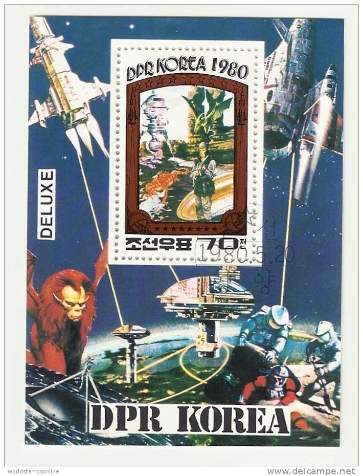 Korea (DPRK), Year 1980, 1 Stamp In Block, Future Of Spacecraft, Cancelled Unused - Asia