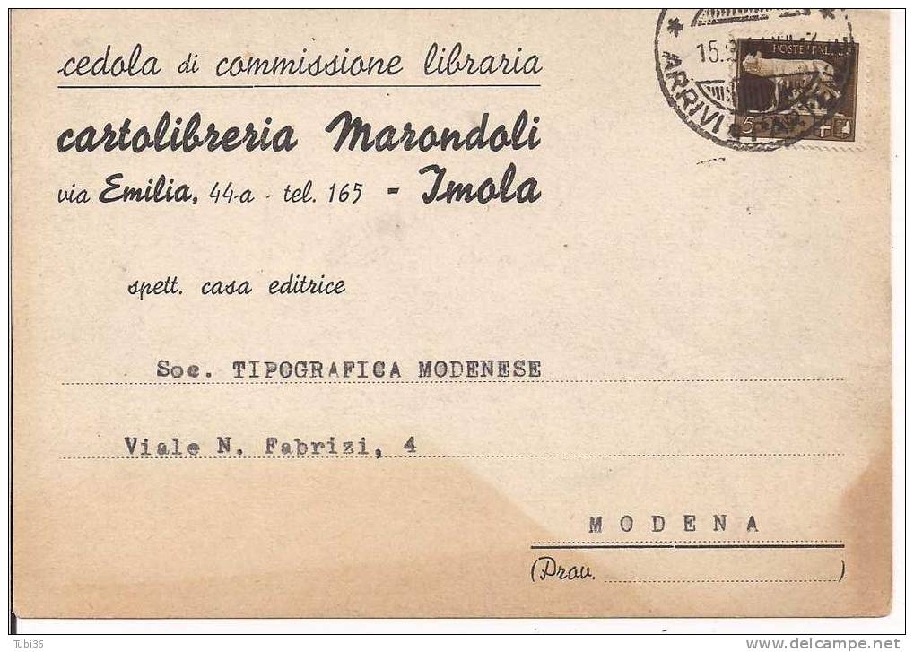 MARONDOLI / IMOLA  - CARTOLINA COMMERCIALE USO CEDOLA C. L.  -  VIAGGIATA  1941 - - Imola