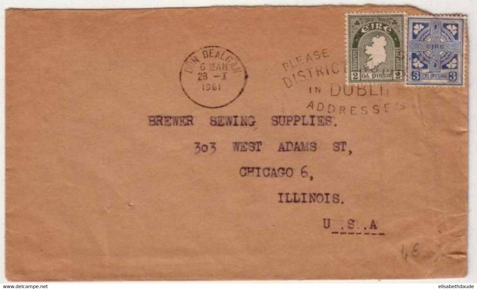 IRLANDE - 1961 - LETTRE  Pour CHICAGO (USA) - - Briefe U. Dokumente