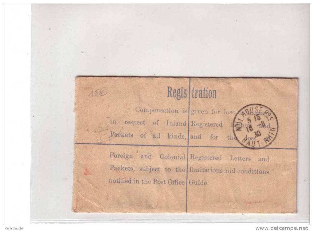 GRANDE BRETAGNE - ENVELOPPE ENTIER POSTAL RECOMMANDEE De LONDON Pour MULHOUSE (ALSACE) - COMPLEMENT 1 Penny En EMA -1930 - Entiers Postaux