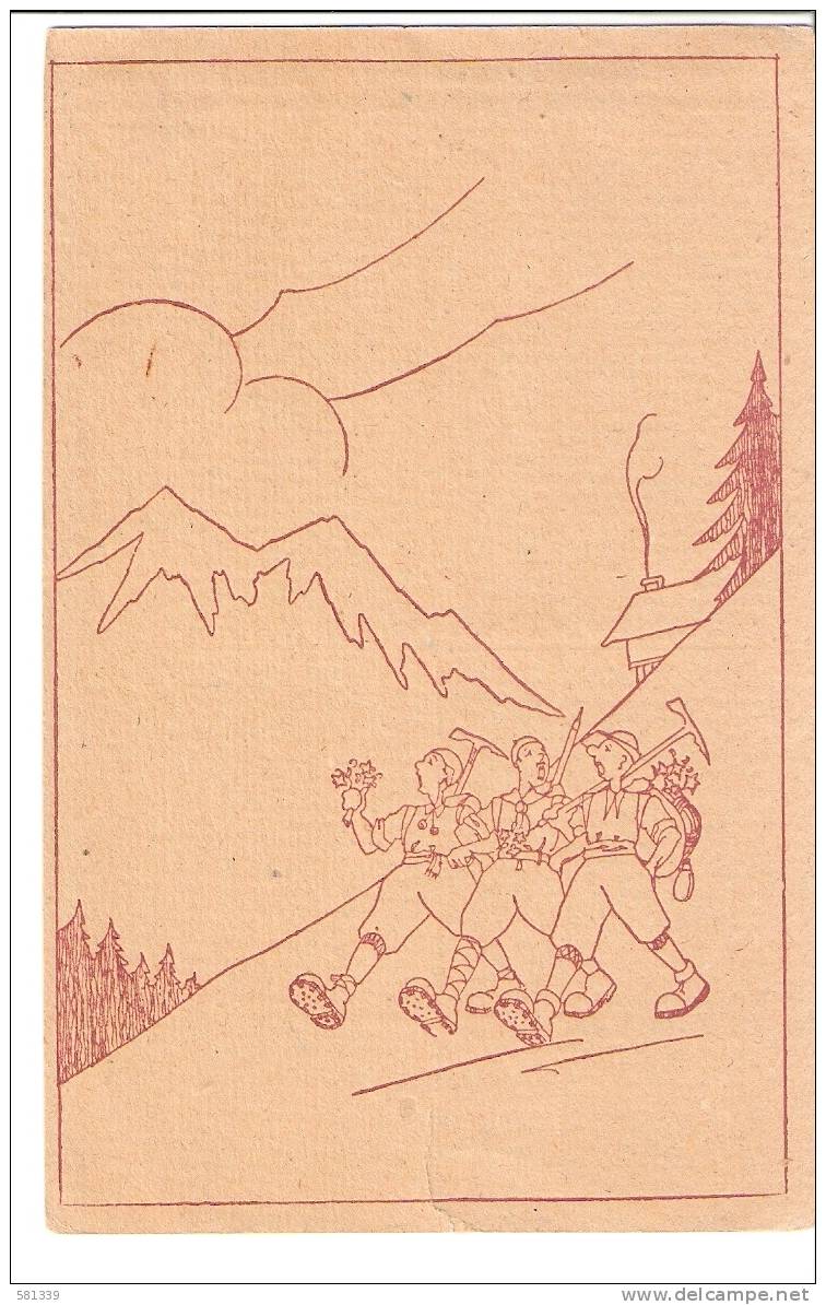 Cartolina  ANNI '40/50  Con Disegno  SCALATORI  In  MONTAGNA - Bergsteigen