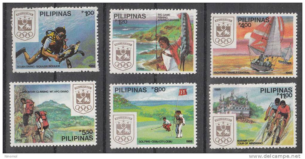 Filippine   -   1988.  Ciclismo, Pesca,  Golf,  Vela.  Cycling, Fishing, Golf, Sailing.  Complete  Set. MNH - Escalada