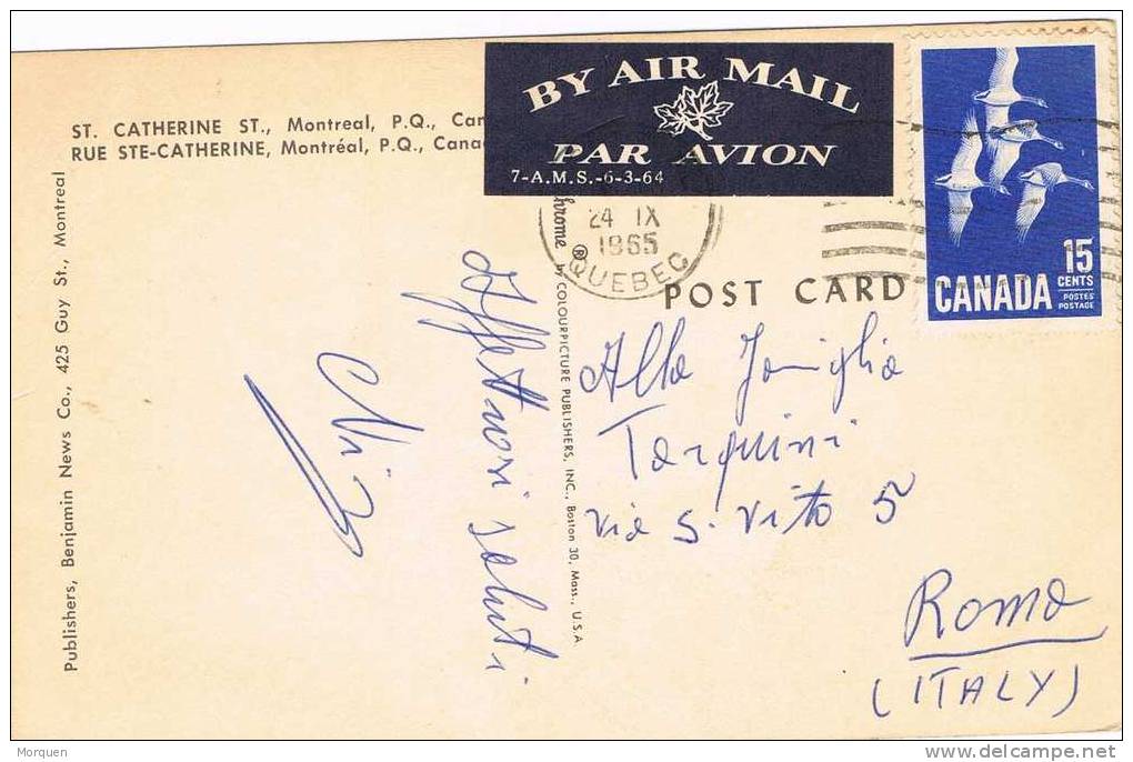 Postal Aerea QUEBEC 1965. Canada.. Vista Sta Catherine Street - Poste Aérienne
