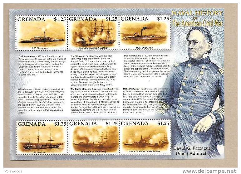 Grenada - Serie Completa Nuova In Foglietto: Storia Navale Della Guerra Di Seccessione - Us Independence