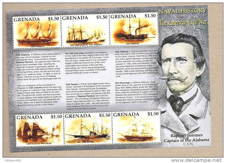 Grenada - Serie Completa Nuova In Foglietto: Storia Navale Della Guerra Di Seccessione - Us Independence