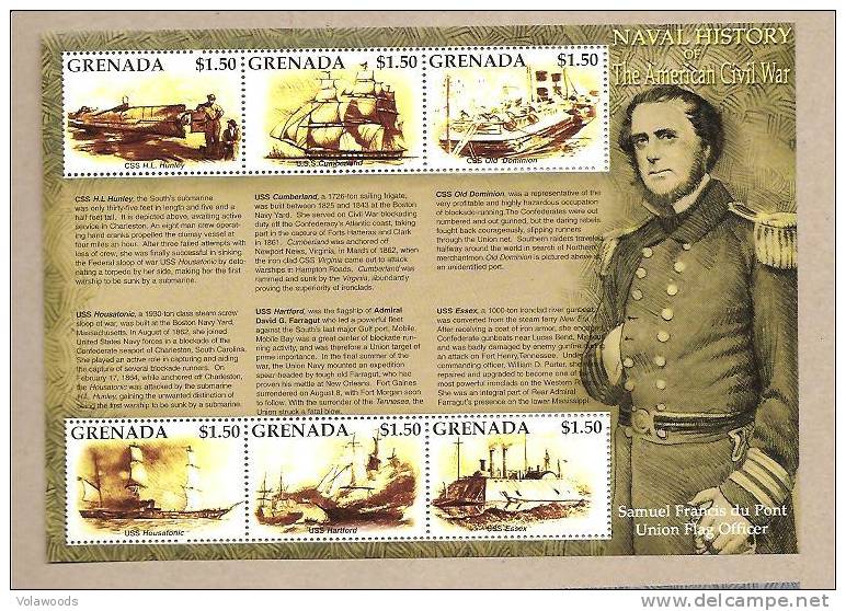 Grenada - Serie Completa Nuova In Foglietto: Storia Navale Della Guerra Di Seccessione - Onafhankelijkheid USA