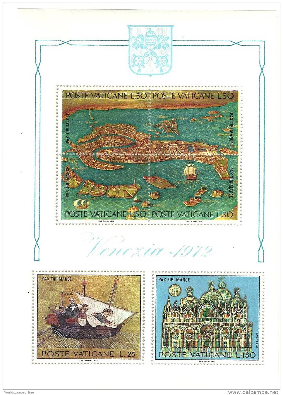 Vatican City, 6 Stamps In Block, Year 1972, Mi Block 3, UNESCO Safe Venice, MNH ** - Andere & Zonder Classificatie