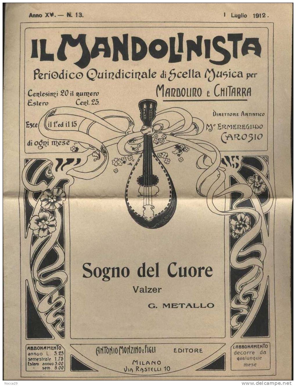 RIVISTA PIEGHEVOLE DEL 1912 IL MANDOLINISTA. MUSICHE PER MANDOLINO E CHITARRA - Musica