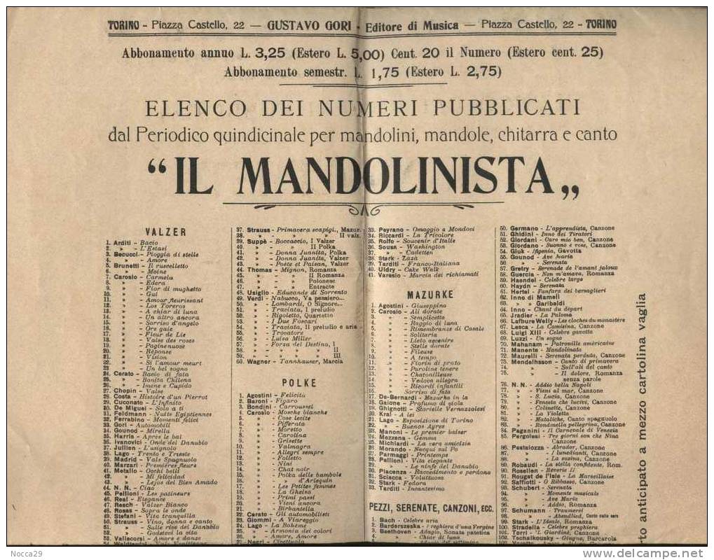 RIVISTA PIEGHEVOLE DEL 1912 IL MANDOLINISTA. MUSICHE PER MANDOLINO E CHITARRA - Muziek