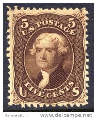 US #76a Mint Hinged 5c Jefferson Black/brown Color Variety From 1863 - Ongebruikt