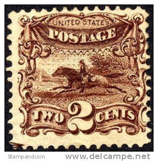 US #113 Mint Hinged 2c Brown Post Horse & Rider From 1869 - Ongebruikt