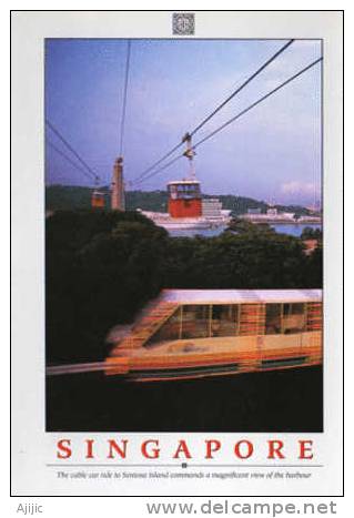 Singapour.  Cable Car Allant A Sentosa Island Passant Au Dessus Du Port. 1 Cp Neuve - Funiculares