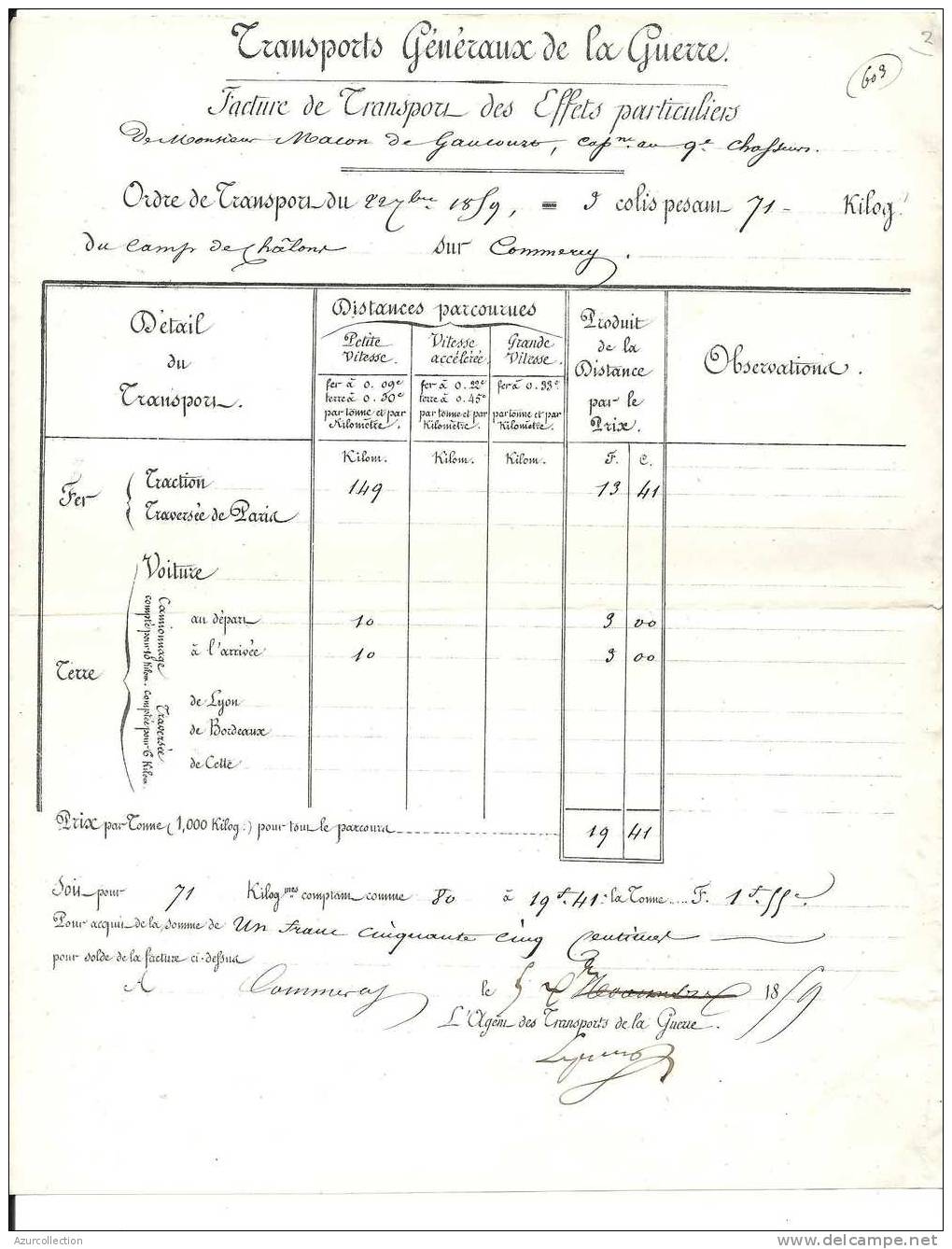 TRANSPORT DE GUERRE DU CAMP DE CHALONS . 1869 - Transports