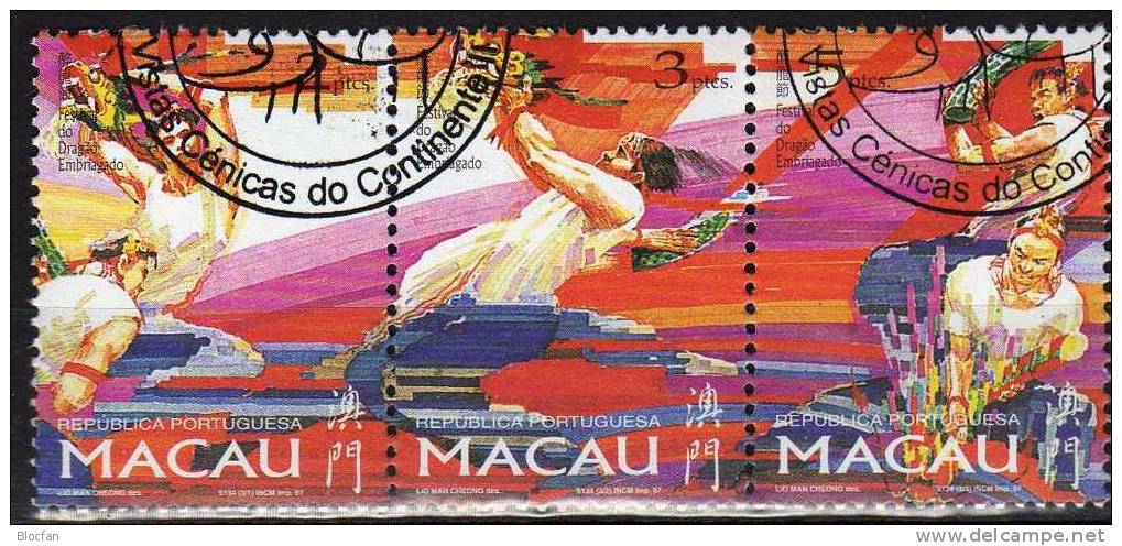 Festival 1997 MACAU Macao 913/15, ZD+ Mini Sheetlet O 29€ Drachen-Fest Mit Tänzer Und Bändern, Fahnen, Feuerwerk - Used Stamps