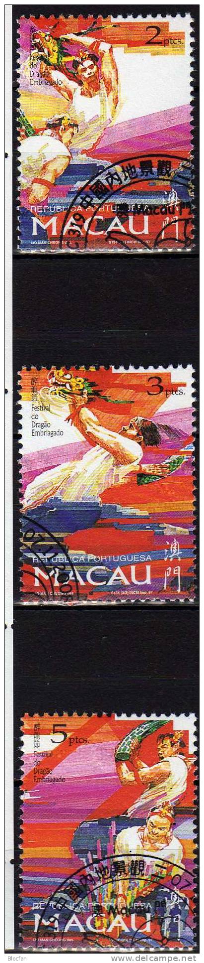 Festival 1997 MACAU Macao 913/15, ZD+ Mini Sheetlet O 29€ Drachen-Fest Mit Tänzer Und Bändern, Fahnen, Feuerwerk - Used Stamps