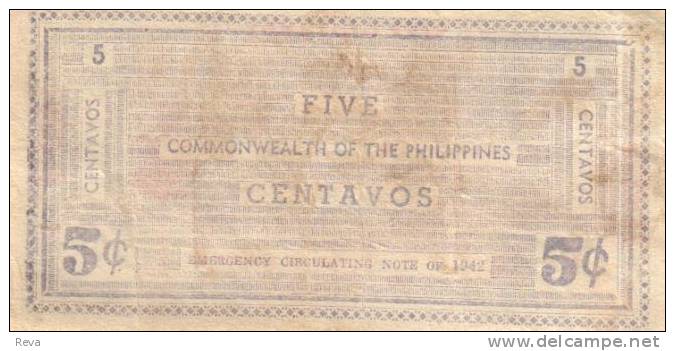PHILIPPINES 5 CENTAVOS BLACK  MOTIF FRONT & BACK  NEGROS OCCIDENTAL DATED 26.01. 1942 VF PS.640a READ DESCRIPTION !! - Filippijnen