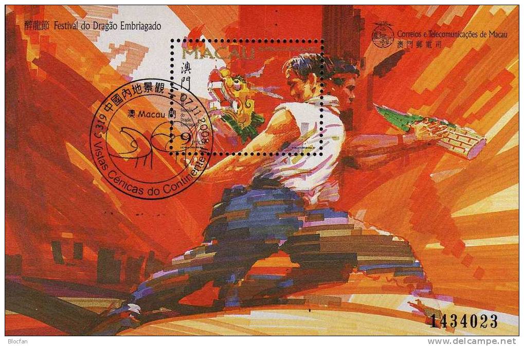 Drachenfestival 1997 Macao 913/15 Kleinbogen+Block 45 O 42€ Drachenfest Mit Tänzer Bänder Fahnen Feuerwerk Bloc Of MACAU - Blokken & Velletjes