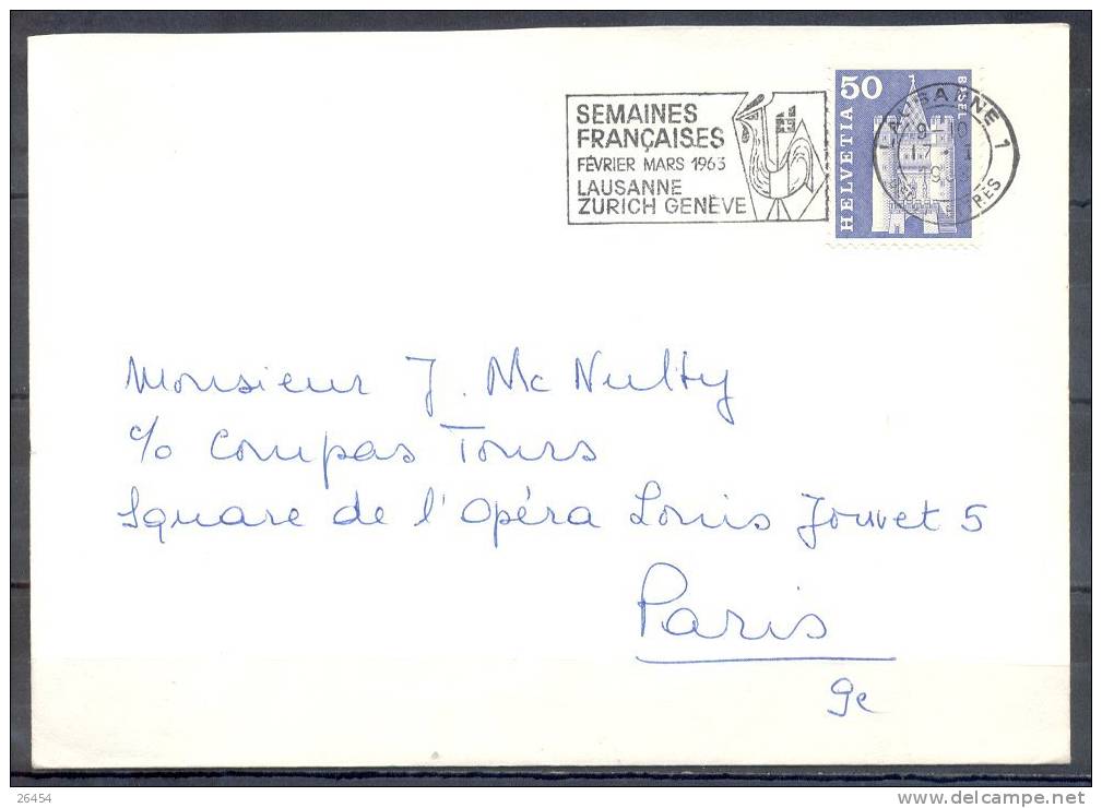 LAUSANNE   Le 17 I 1963      Semaines Francaises  Fev Mars 1963   Lausanne  Zurich  Geneve Pour  PARIS - Postage Meters