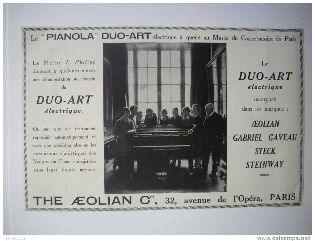 PUB-PUBLICITE-COLLECTION -MUSIQUE-PIANO- THE AEOLIAN- DUO ART-1929- PIANOLA - Advertising