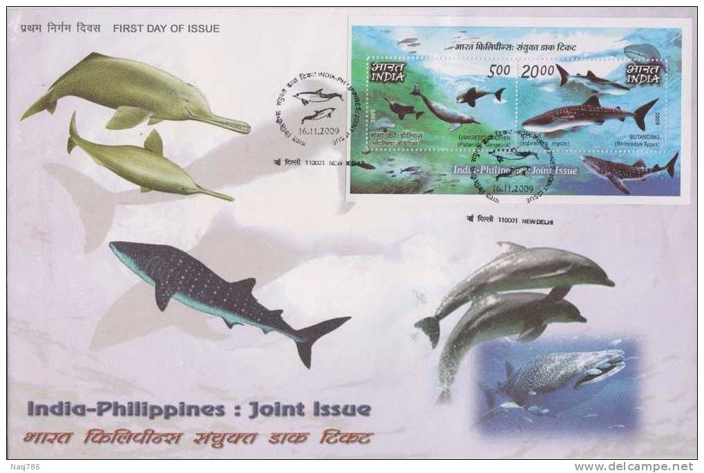 Blue Whale, Dolphin, Fish, Marine Mammal, MS On FDC, 200 Print Only, India - Lettres & Documents