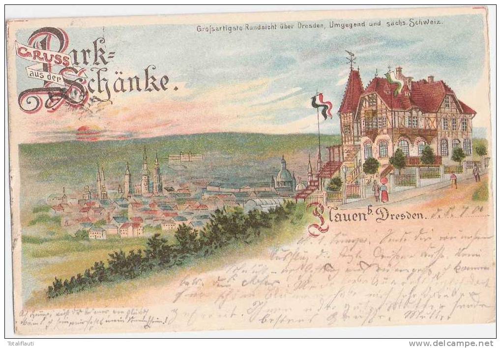 Plauen Bei Dresden Gruß Aus Der Parkschänke Color Litho 5.7.1900 Gelaufen - Dresden