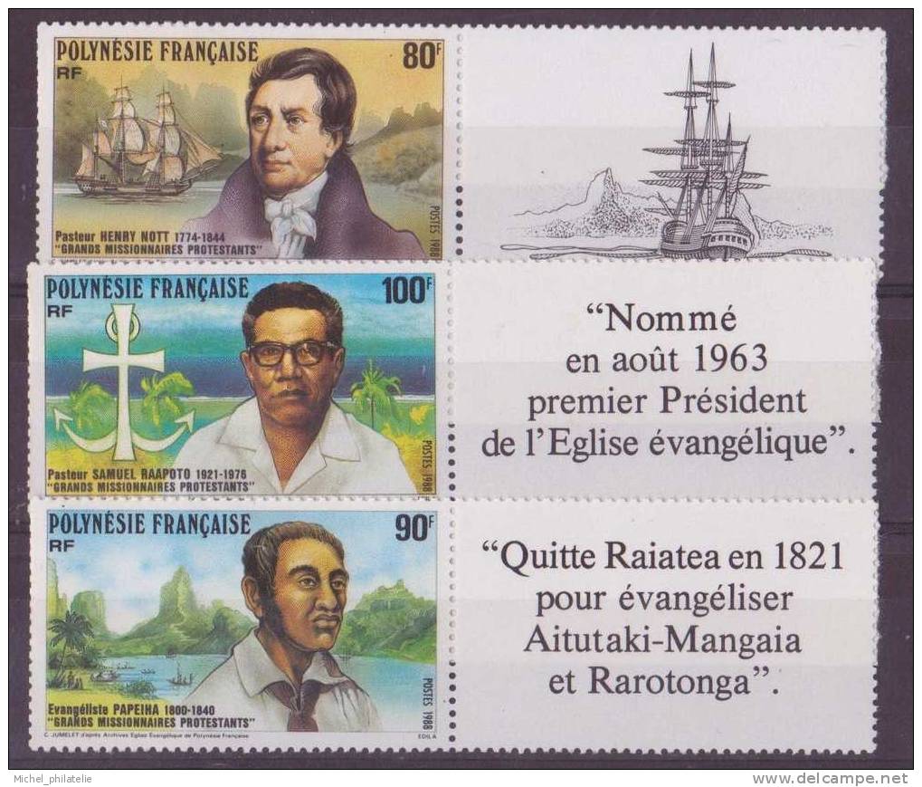 POLYNESIE N° 318/20** NEUF SANS CHARNIERE  LES GRANS MISSIONNAIRES PROTESTANTS - Unused Stamps