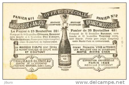 Pub Agricole 1891 / Mousseux D´Anjou Thauraux-Blondeau Restigne-Bourgueil Vin Saumur Vouvray / Drainage // CP1/905 - Publicités