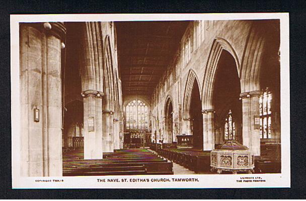 RB 620 - Early Real Photo Postcard  - Font & The Nave St Editha's Church Tamworth Staffordshire - Other & Unclassified