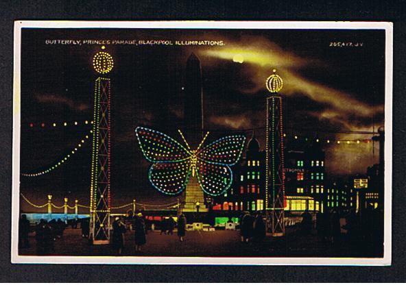 RB 620 - Coloured Real Photo Postcard - Butterfly Princes Parade Blackpool Illuminations Lancashire - Blackpool