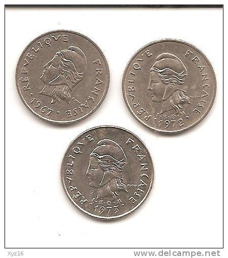 3 Pieces De 10 Fr 1967 1972 1973 - Frans-Polynesië