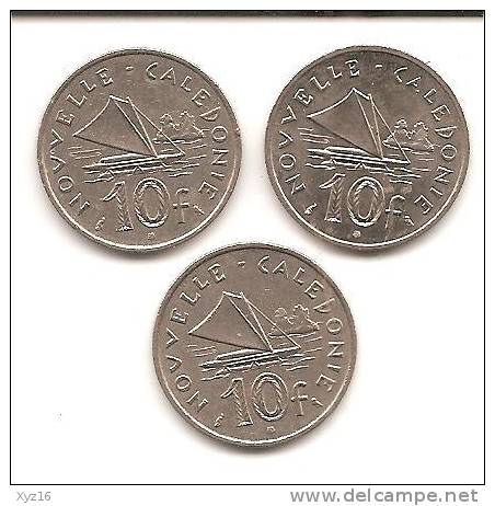 3 Pieces De 10 Fr  De 1970 - Neu-Kaledonien