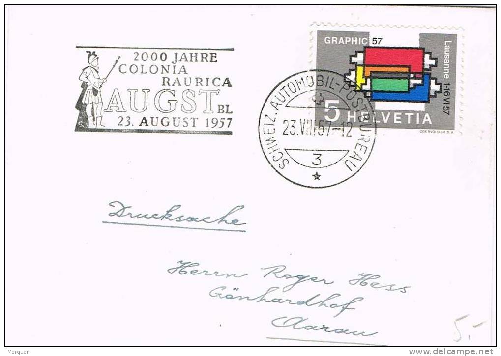 Carta Suiza, 2000 Años  AUGUST Colonia RAURICA 1957. Roma - Lettres & Documents