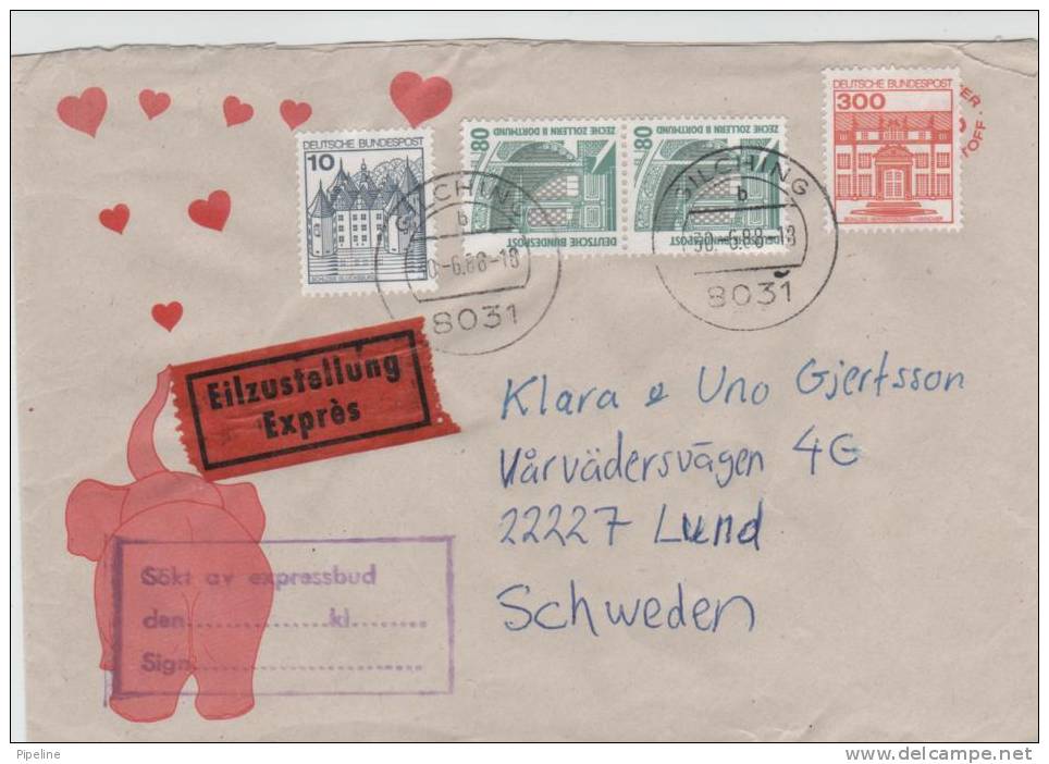 Germany Express Cover Sent To Sweden Gilshing 30-6-1988 - Covers & Documents