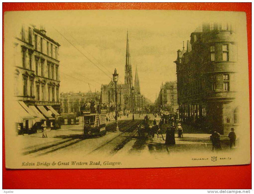 Kelvin Bridge & Great Western Road  Glasgow Tram à Imperiale  Très Bon état,envoyée à Beziers 1907. - Lanarkshire / Glasgow