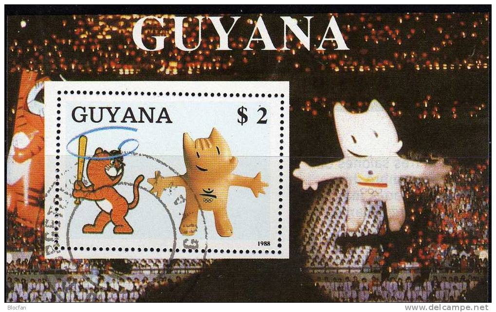 Sommer Olympiade Barcelona GUYANA 2496+Block 47 O 10€ Sport-Event 1992 Maskottchen Hodori Cobi Sheet Olympic Bf America - Ete 1992: Barcelone