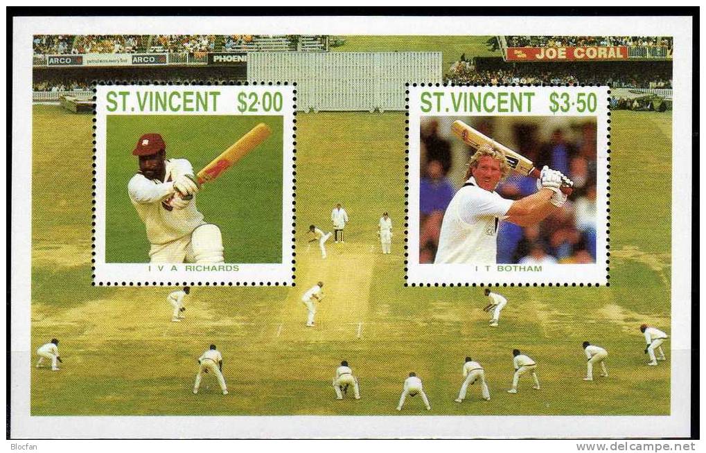 Kricket-Spiel 1988 Vincent Block 59 ** Plus O 14€ Cricket-Spieler Und Spielwiese - St.Vincent (1979-...)