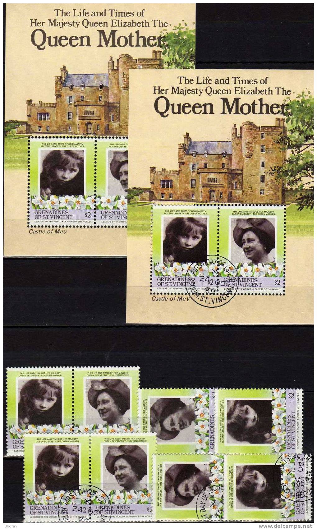 Kastl From Queen Mother Grenadinen Of St. Vincent 421/2, ZD, Block 12 ** Plus O 32€ Mädchen, 85, Geburtstag Mit Hut - St.Vincent (1979-...)