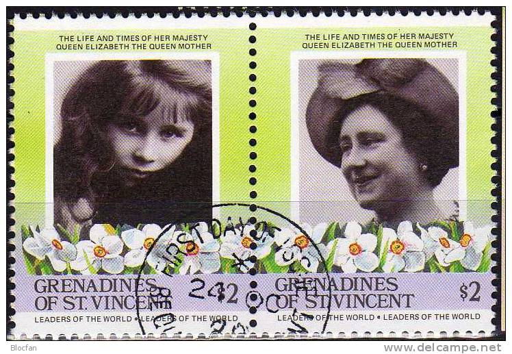 Kastl From Queen Mother Grenadinen Of St.Vincent 421/2 Als Block 12 ** Plus O 11€ Girl Mit Flower, 85. Birthday With Cap - St.Vincent (1979-...)