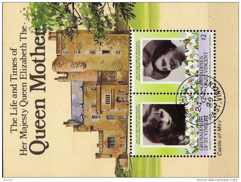 Kastl From Queen Mother Grenadinen Of St.Vincent 421/2 Als Block 12 ** Plus O 11€ Girl Mit Flower, 85. Birthday With Cap - St.Vincent (1979-...)