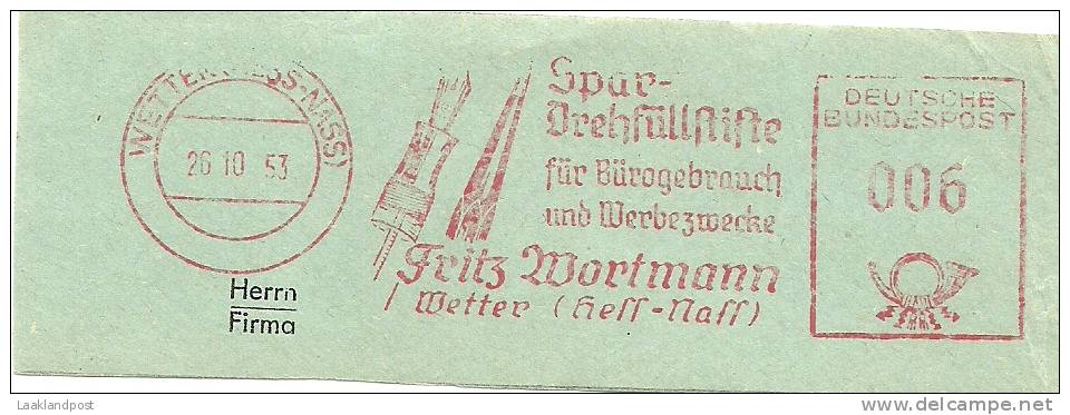 Germany Nice Cut Meter Spar Drehfullnifte Wtter 26-10-1953 - Schrijvers