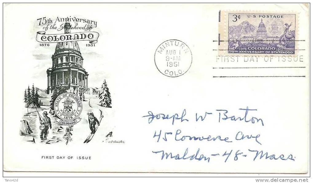 REF LIT9 - GAL OUTR / USA FDC PARLEMENT DU COLORADO 1/8/1951 - 1851-1940